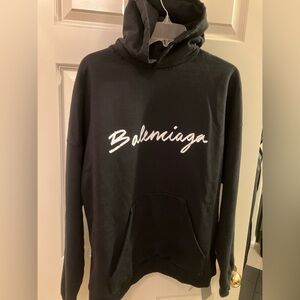 Balenciaga oversized distressed hoodie with printed brushed lettering